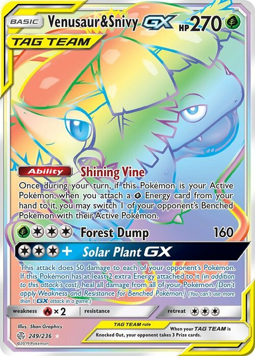 Venusaur & Snivy GX Card Front