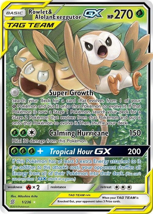 Rowlet & Alolan Exeggutor GX Card Front