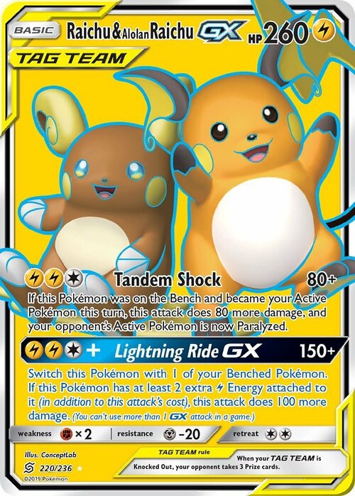 Raichu & Alolan Raichu GX Card Front