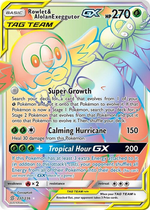 Rowlet & Alolan Exeggutor GX Card Front