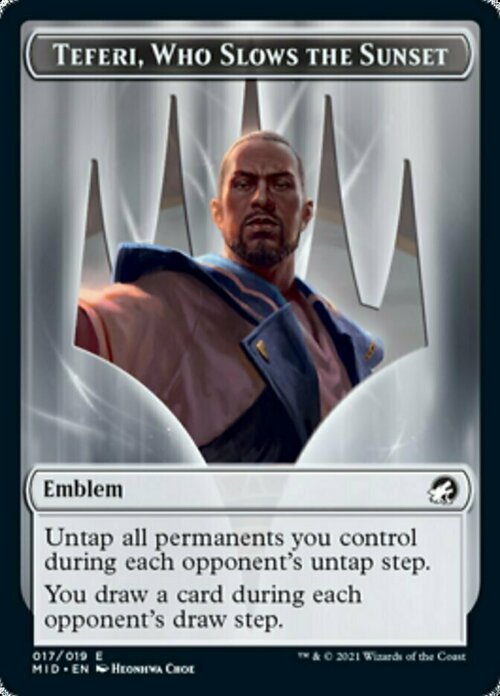 Teferi, Who Slows the Sunset Emblem Card Front