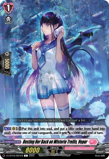 Resting Her Back on Wisteria Trellis, Vepur [D Format] Card Front