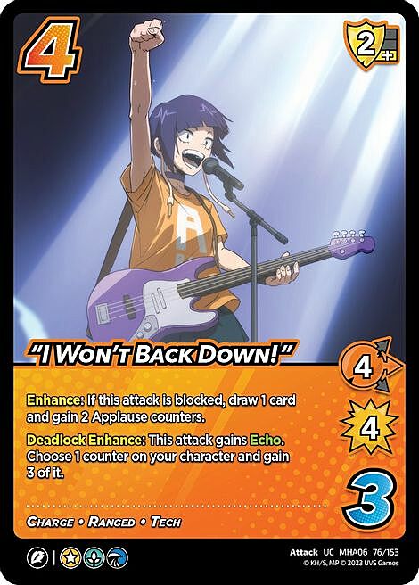 "I Won't Back Down!" Card Front