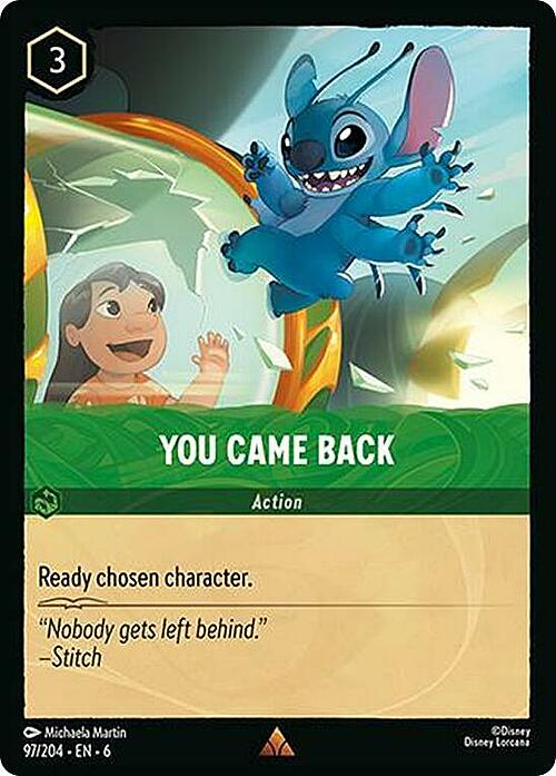 You Came Back Card Front